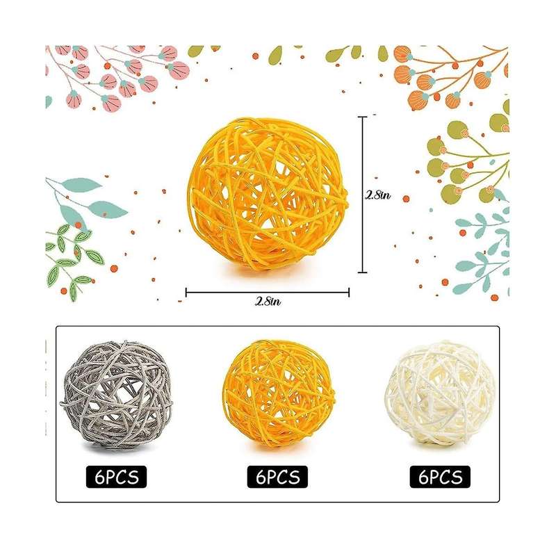 Decorative Balls for Bowl Centerpiece,16PCS Rattan Balls 2.8 Inch Yellow Wicker Balls Decorative Or