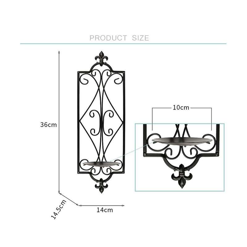 Decorative Black Scrolled Ivy Metal Tea Light Candle Holder Hanging Wall Sconce