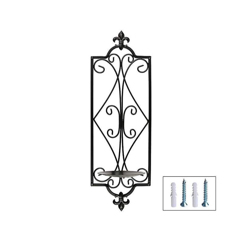 Decorative Black Scrolled Ivy Metal Tea Light Candle Holder Hanging Wall Sconce