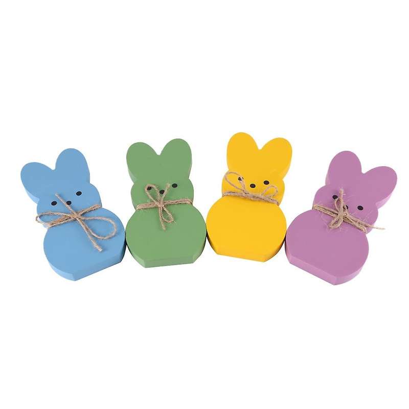 Decor, 4 Peep Tiered Tray Sign Set Centerpieces Wooden Spring Rabbit Shaped Table Decorations