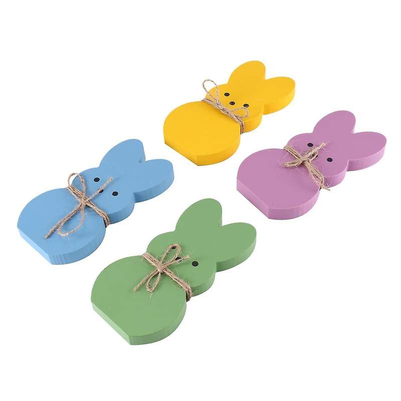 Decor, 4 Peep Tiered Tray Sign Set Centerpieces Wooden Spring Rabbit Shaped Table Decorations