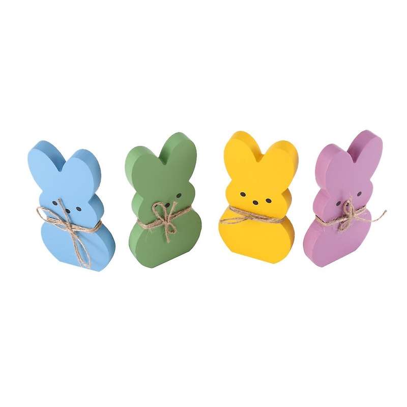 Decor, 4 Peep Tiered Tray Sign Set Centerpieces Wooden Spring Rabbit Shaped Table Decorations