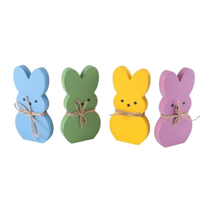 Decor, 4 Peep Tiered Tray Sign Set Centerpieces Wooden Spring Rabbit Shaped Table Decorations