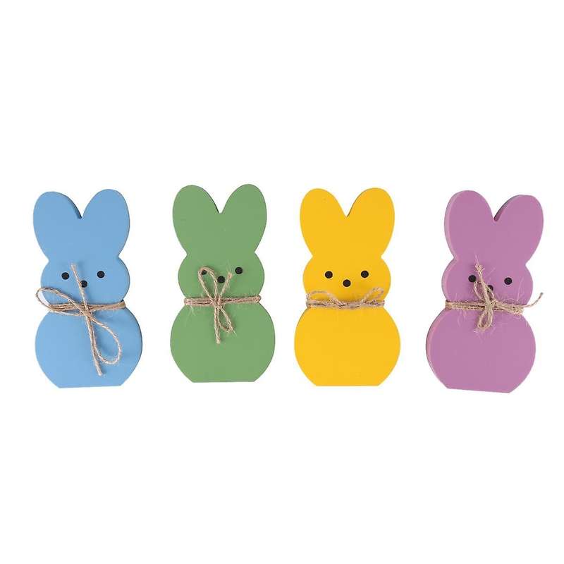 Decor, 4 Peep Tiered Tray Sign Set Centerpieces Wooden Spring Rabbit Shaped Table Decorations