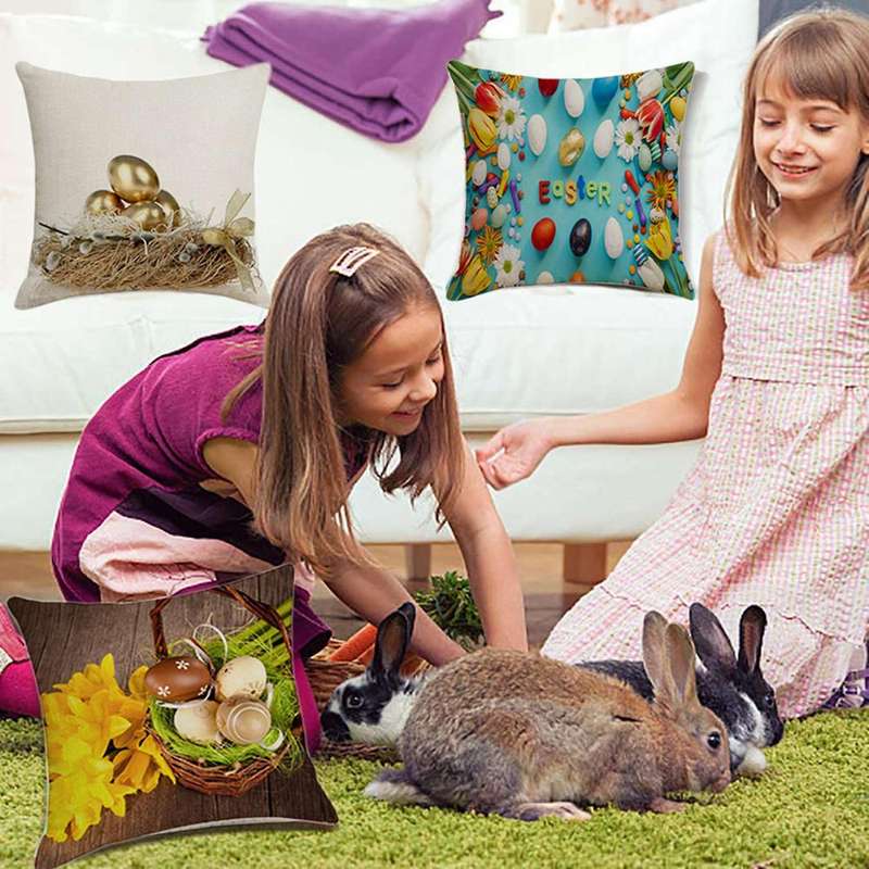 Decorative Cushion Cover Breathable Colorful Easter Pillowcase Auto Home Bed Office Cafe Sofa Pillow