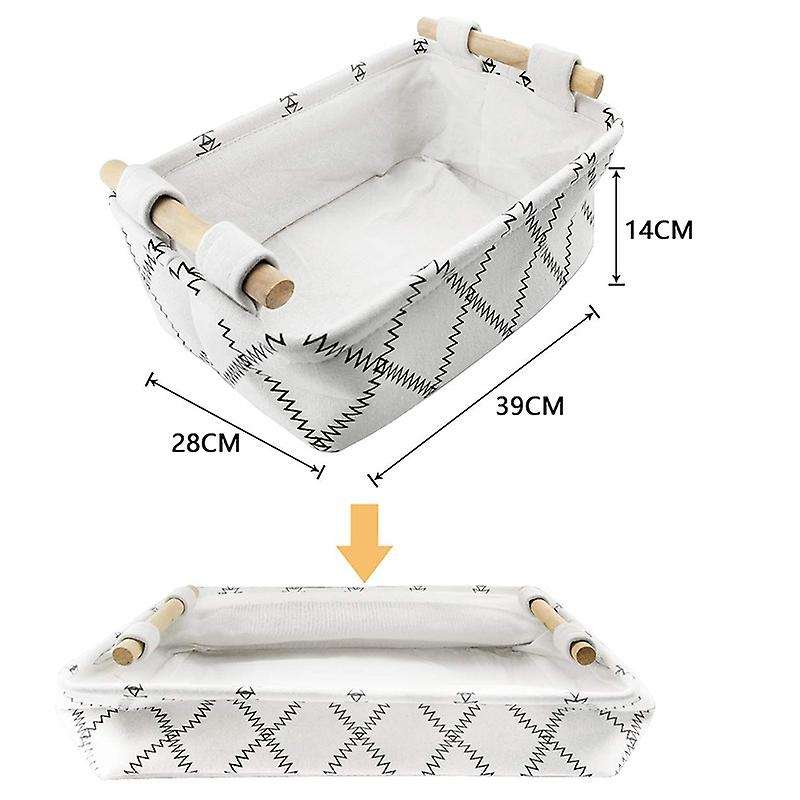 Decorative Storage Basket Bins - Foldable Fabric Gift Baskets Empty with Wooden Handles White Rectan