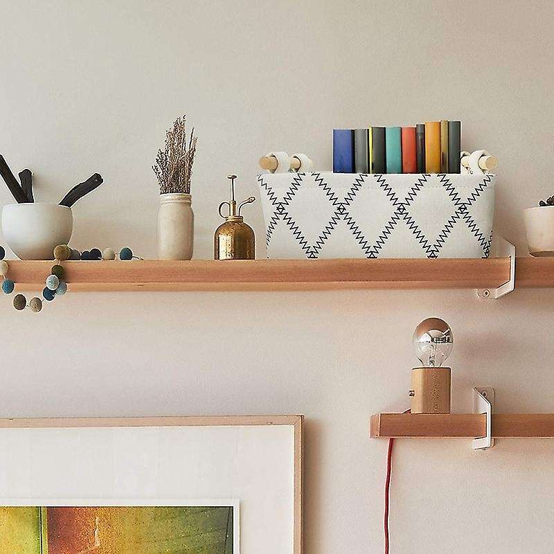 Decorative Storage Basket Bins - Foldable Fabric Gift Baskets Empty with Wooden Handles White Rectan