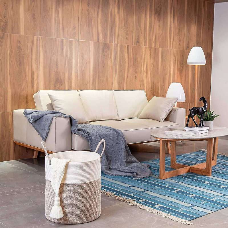 Decorative Woven Cotton Rope Basket, Tall Laundry Basket/hamper, Blanket Basket for Living Room