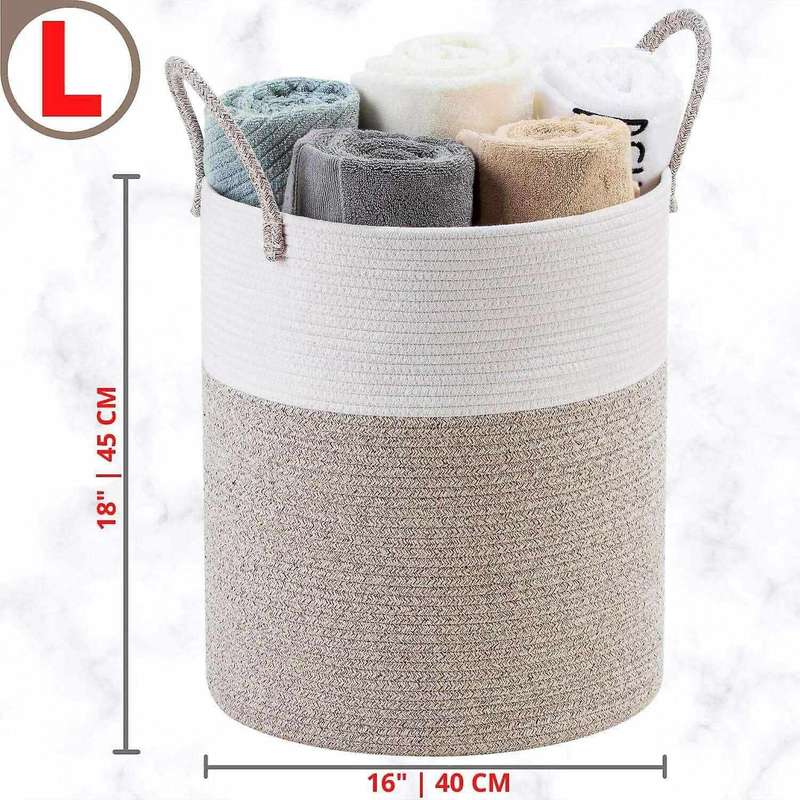 Decorative Woven Cotton Rope Basket, Tall Laundry Basket/hamper, Blanket Basket for Living Room