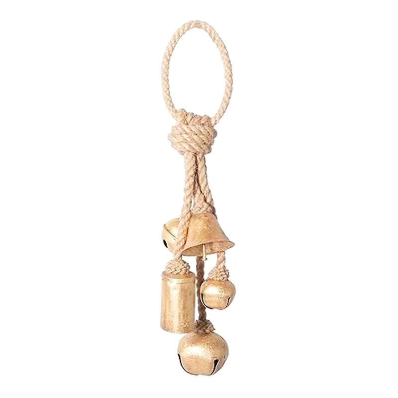 Decorative Metal Bells In Various Shapes On Rope Hanger Wall Hanging, Gold, Christmas