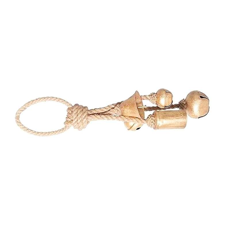 Decorative Metal Bells In Various Shapes On Rope Hanger Wall Hanging, Gold, Christmas