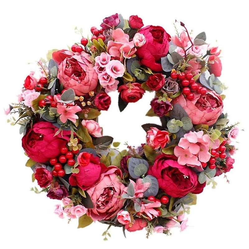 Decorative Door Wreath,Silk Flower Peony Head Flower Wreath 40cm Handmade Garland for Autumn Winter