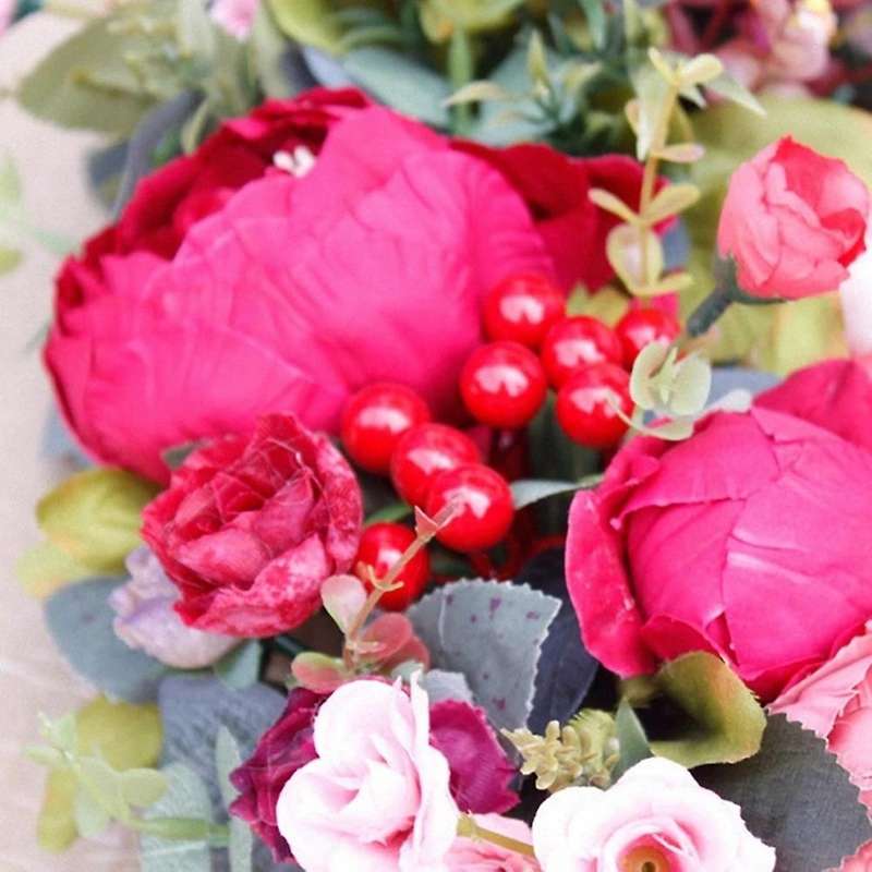 Decorative Door Wreath,Silk Flower Peony Head Flower Wreath 40cm Handmade Garland for Autumn Winter