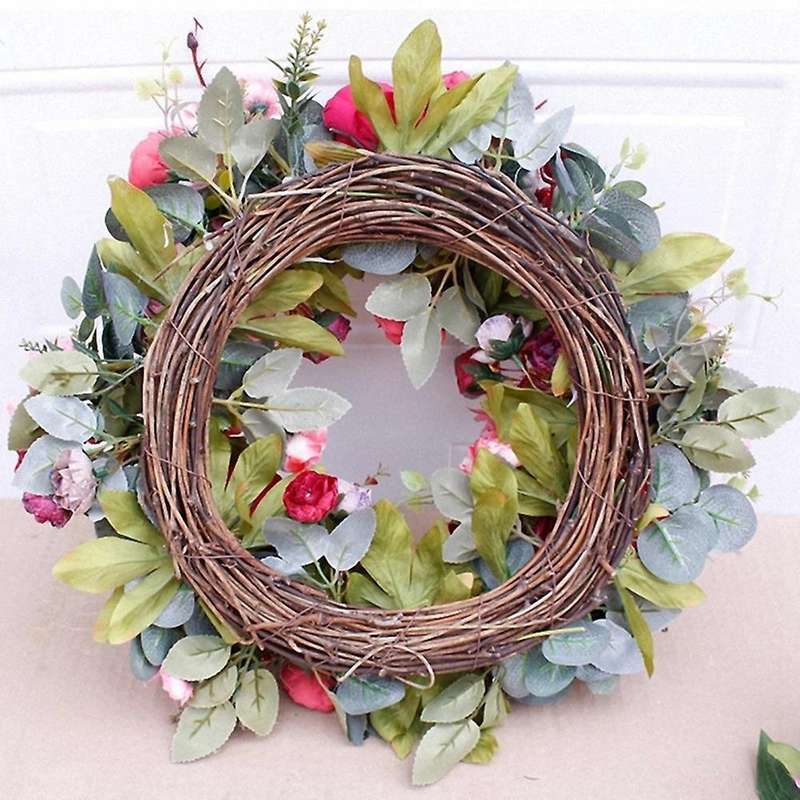 Decorative Door Wreath,Silk Flower Peony Head Flower Wreath 40cm Handmade Garland for Autumn Winter