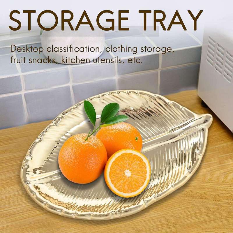 Decorative Gold Leaf Ceramic Plate Dish Porcelain Candy Trinket Dish