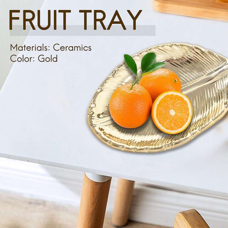 Decorative Gold Leaf Ceramic Plate Dish Porcelain Candy Trinket Dish