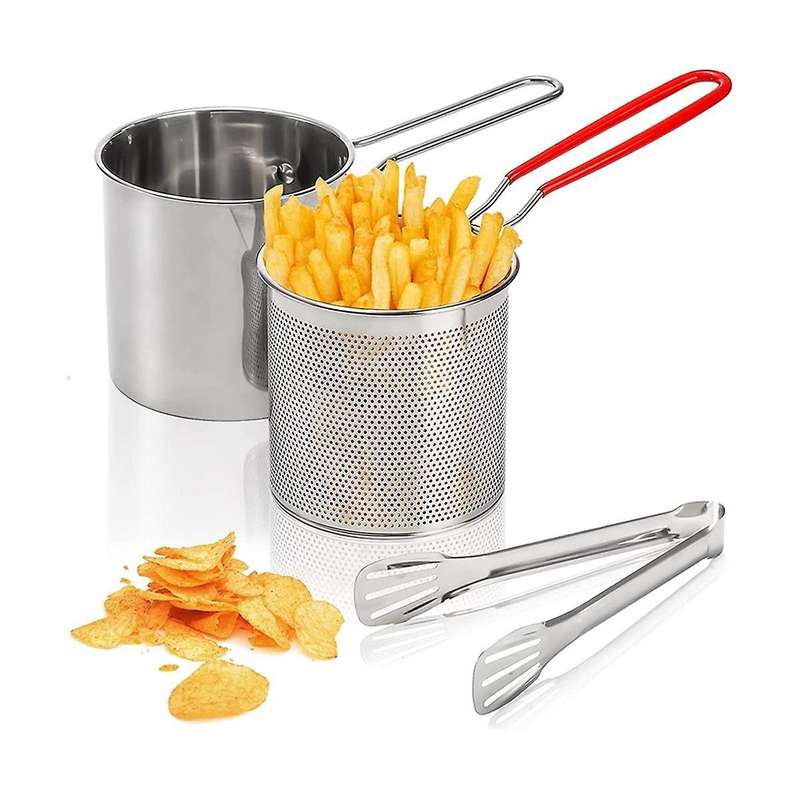 Deep Frying Pot with Strainer Basket Tong Stainless Steel Japanese Tempura Frying Pot for French Fri