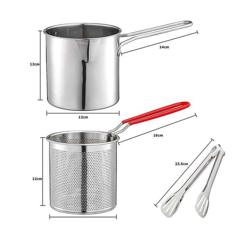Deep Frying Pot with Strainer Basket Tong Stainless Steel Japanese Tempura Frying Pot for French Fri
