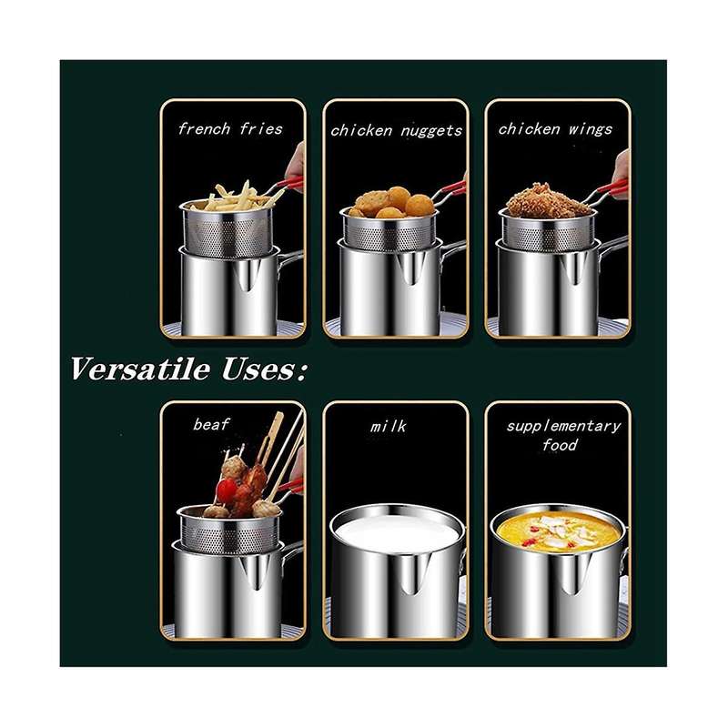 Deep Frying Pot with Strainer Basket Tong Stainless Steel Japanese Tempura Frying Pot for French Fri