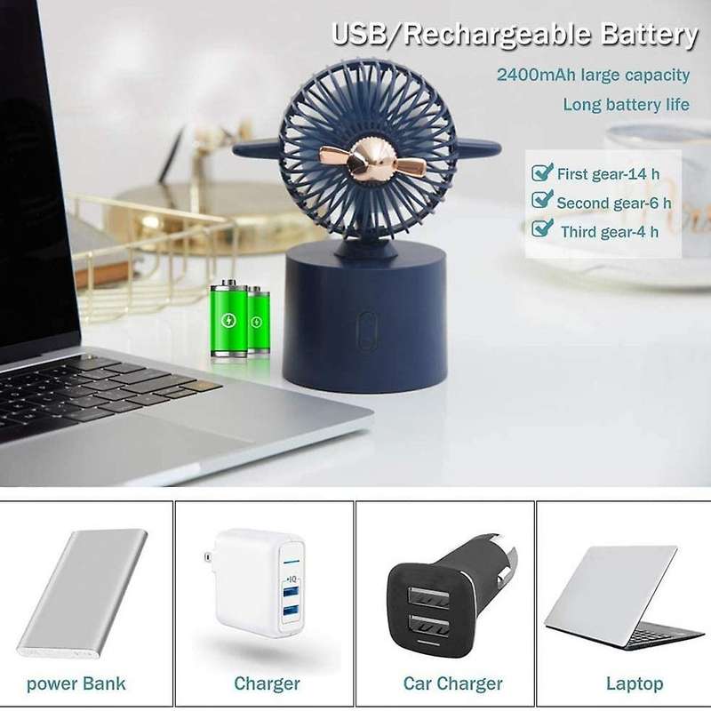 Desk Fan, USB Fan Rechargeable, Automatic Rotating Table Fan, Mini Cooling Fan Desk Fan Allow Multi-