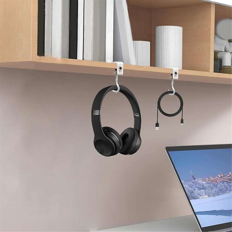 Desk Bag Hook,2 Pcs Nail Free Storage Hook, Space Organizer Headset Stand, Under Desk Hook Mount, S