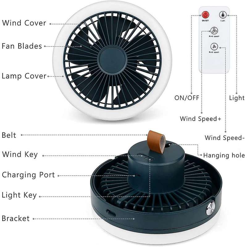 Desk Fan, USB Rechargeable Portable Fan, Camping Fan with Adjustable Ring LED Lights for Bedroom, Ho