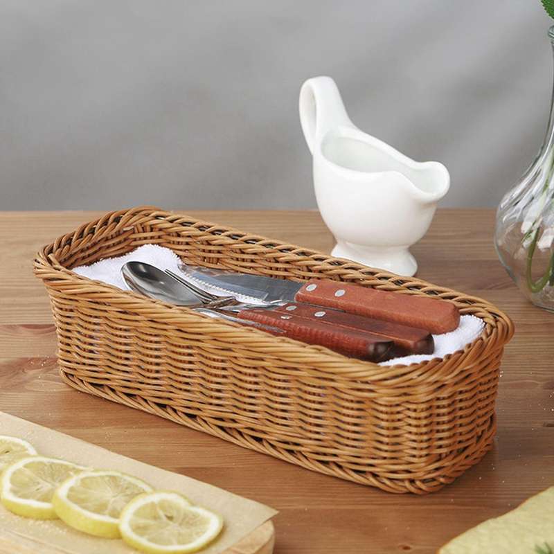 Desktop Cutlery Storage Basket Woven Basket Restaurant Tableware Drain Storage Box Tableware Storage