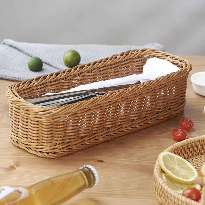Desktop Cutlery Storage Basket Woven Basket Restaurant Tableware Drain Storage Box Tableware Storage