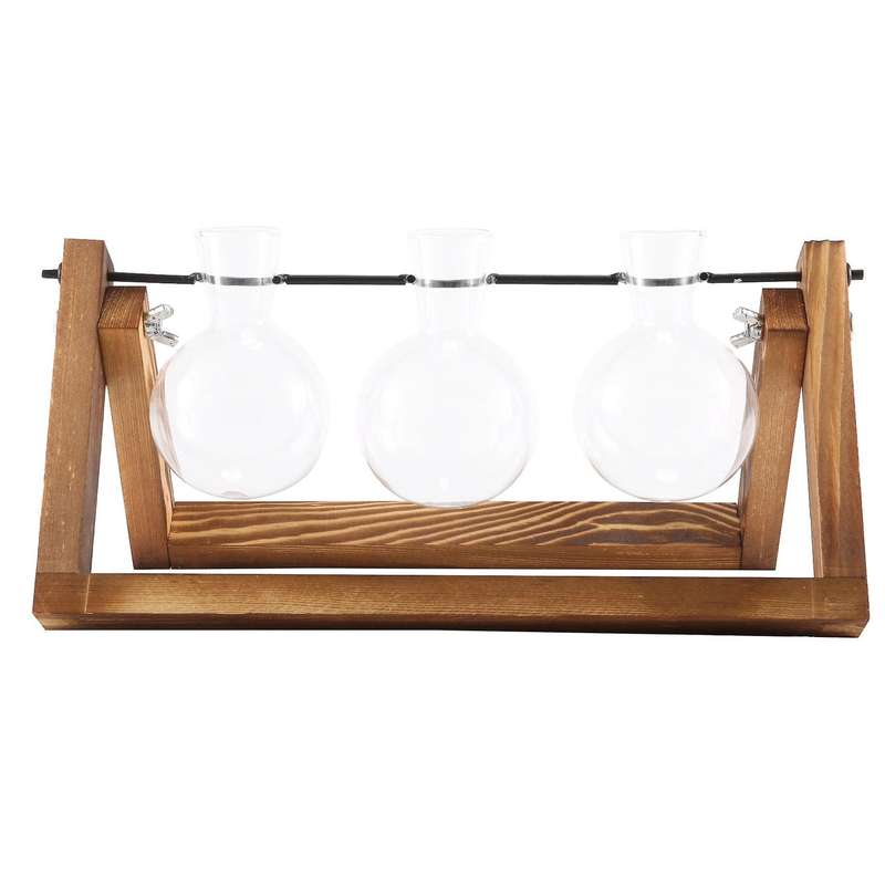 Desktop Glass Planter Bulb Vase Air Plant Terrarium with Wooden Stand for Hydroponics Plants Cuttin