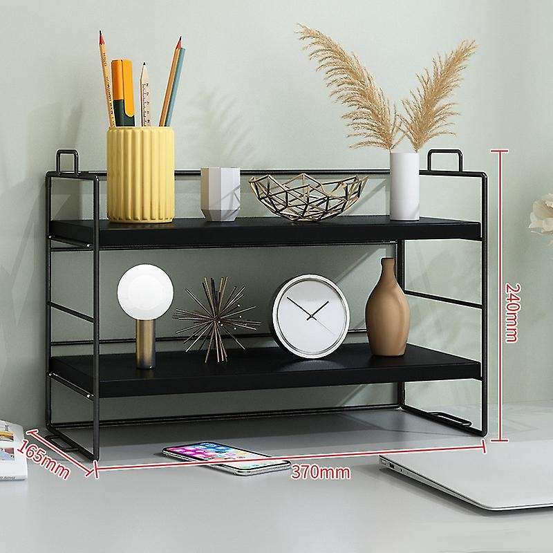 Desktop Shelf Bookcase Desk Office Table Multilayered All Black