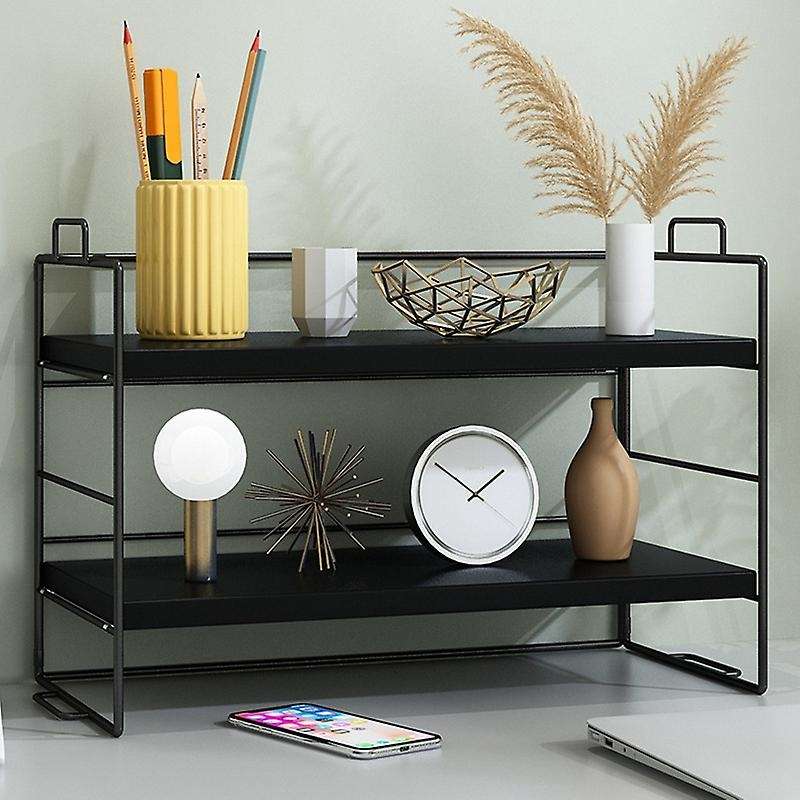 Desktop Shelf Bookcase Desk Office Table Multilayered All Black