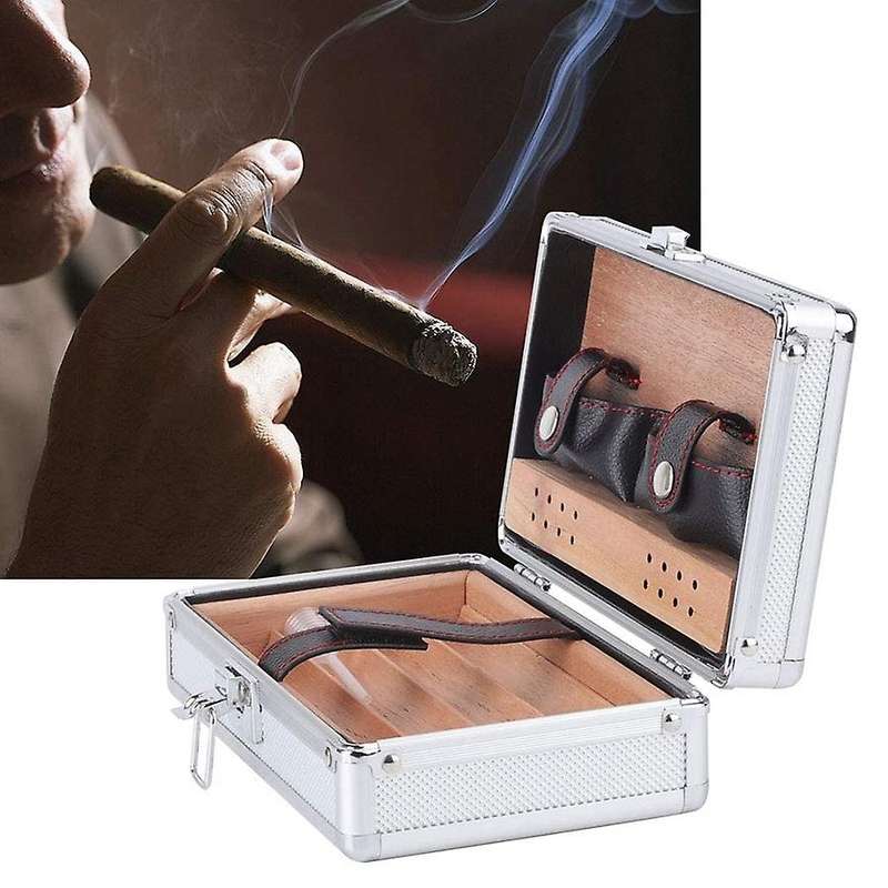 Desktop Portable Humidor Case Cigar Box Suitcase Wood Aluminum Exterior Outdoor Travel Case for Ciga