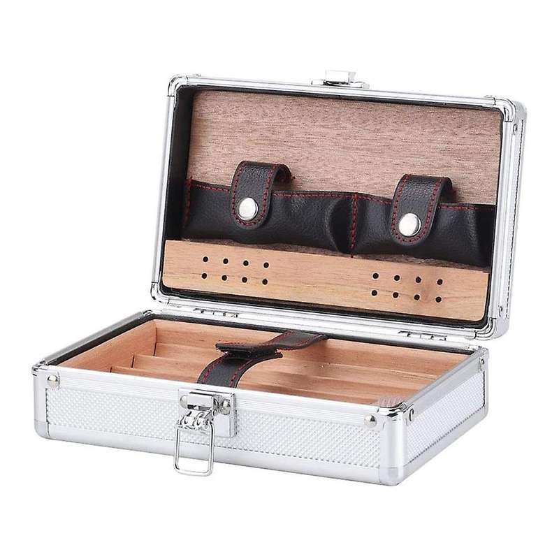 Desktop Portable Humidor Case Cigar Box Suitcase Wood Aluminum Exterior Outdoor Travel Case for Ciga