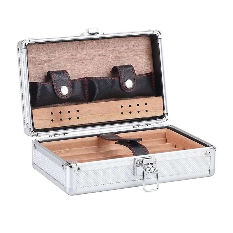 Desktop Portable Humidor Case Cigar Box Suitcase Wood Aluminum Exterior Outdoor Travel Case for Ciga