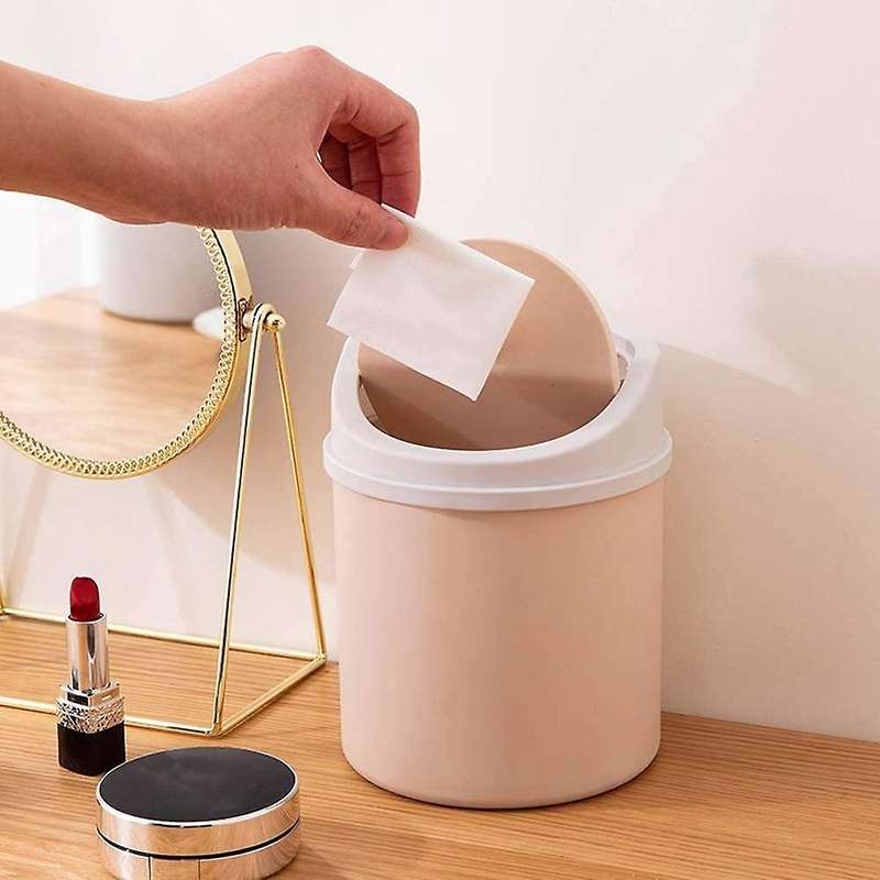 Desktop Trash Can Cute Home Office Small Paper Basket with Lid Swing Lid Mini Trash Storage Bin Gray