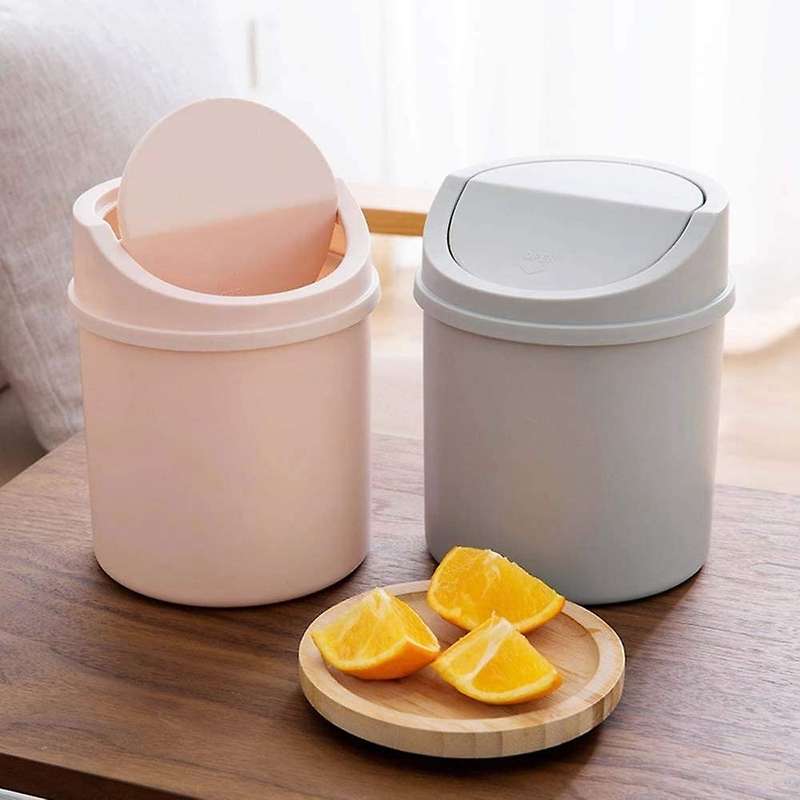 Desktop Trash Can Cute Home Office Small Paper Basket with Lid Swing Lid Mini Trash Storage Bin Gray
