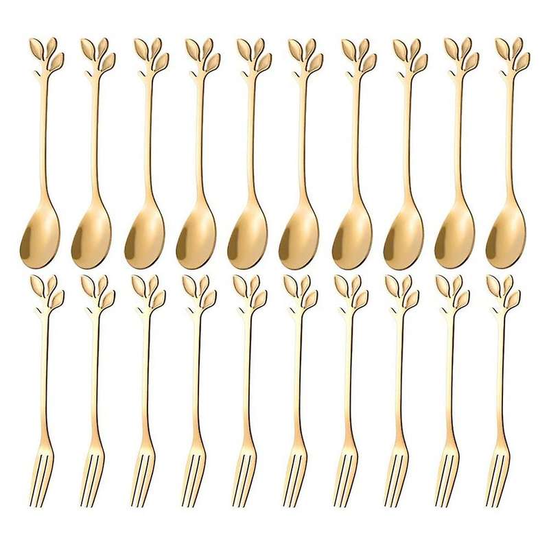 Dessert Spoon Fork Set,20 Pcs 4.7 Inch Cake Fork,coffee Spoon, Fruit Fork,(10 Spoon + 10 Fork)