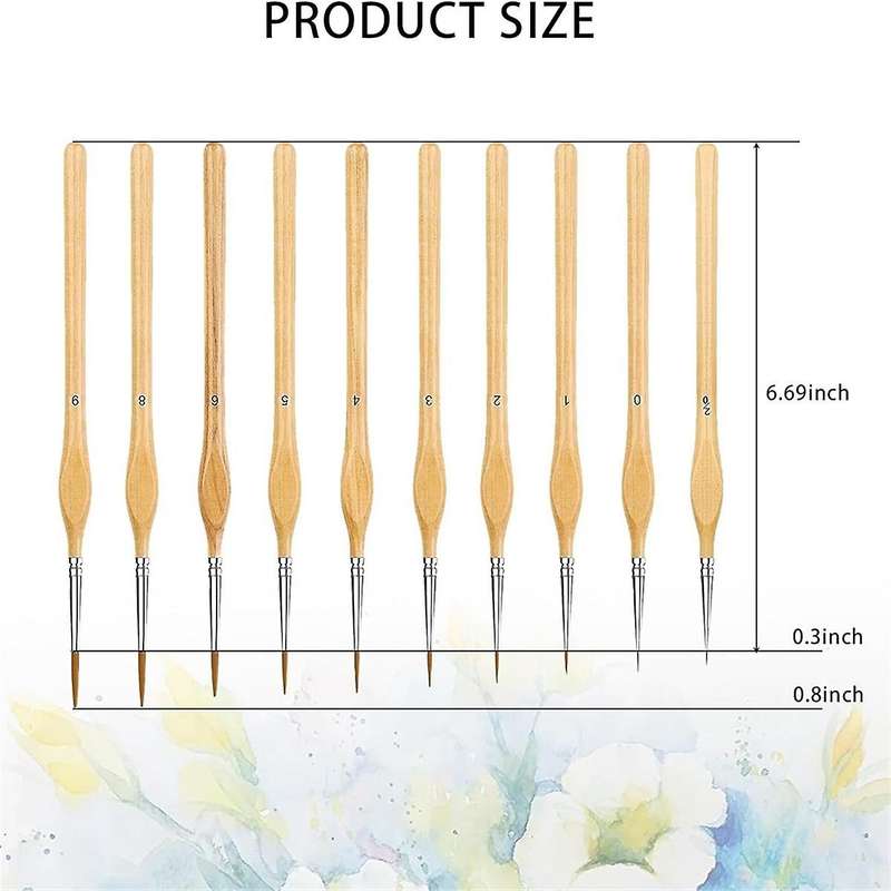 Detail Brushes Set of 10 Brushes Thin Brushes for Acrylic, Watercolor, Face, Nails, Scale Model Pain