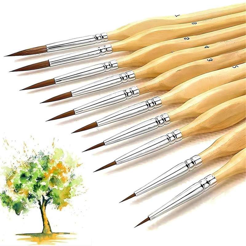 Detail Brushes Set of 10 Brushes Thin Brushes for Acrylic, Watercolor, Face, Nails, Scale Model Pain
