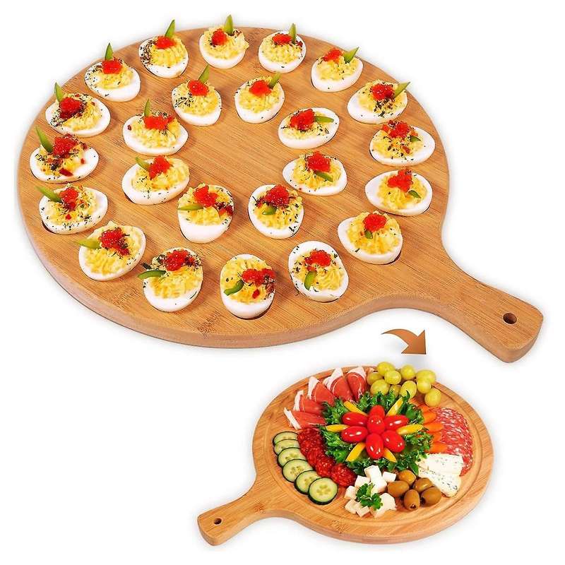 Deviled Egg Platter - Reversible Round Cutting & Serving Board for Charcuterie & Cheese - Perfect Tr