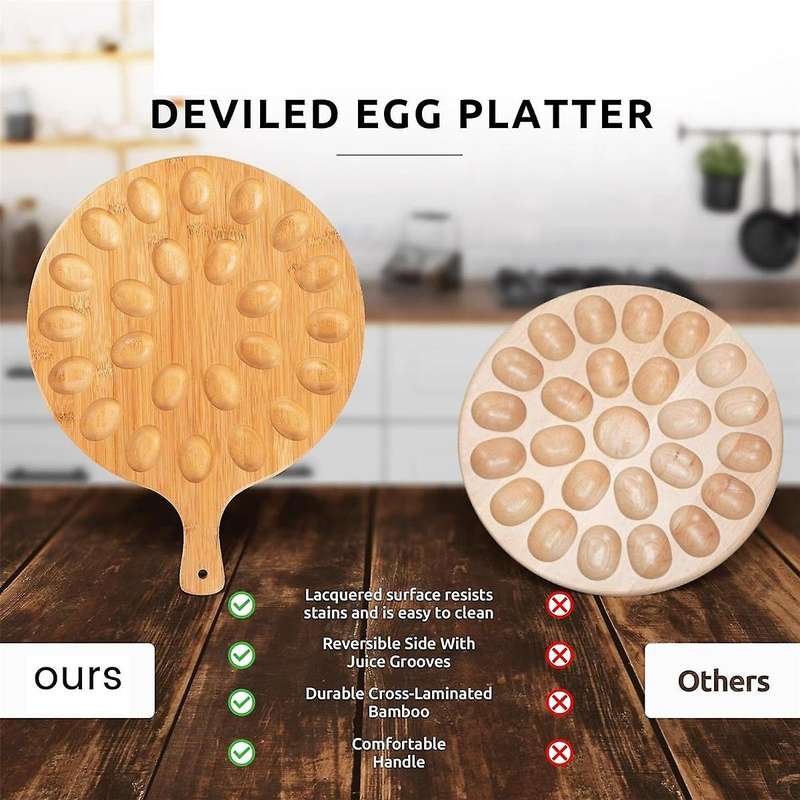 Deviled Egg Platter - Reversible Round Cutting & Serving Board for Charcuterie & Cheese - Perfect Tr