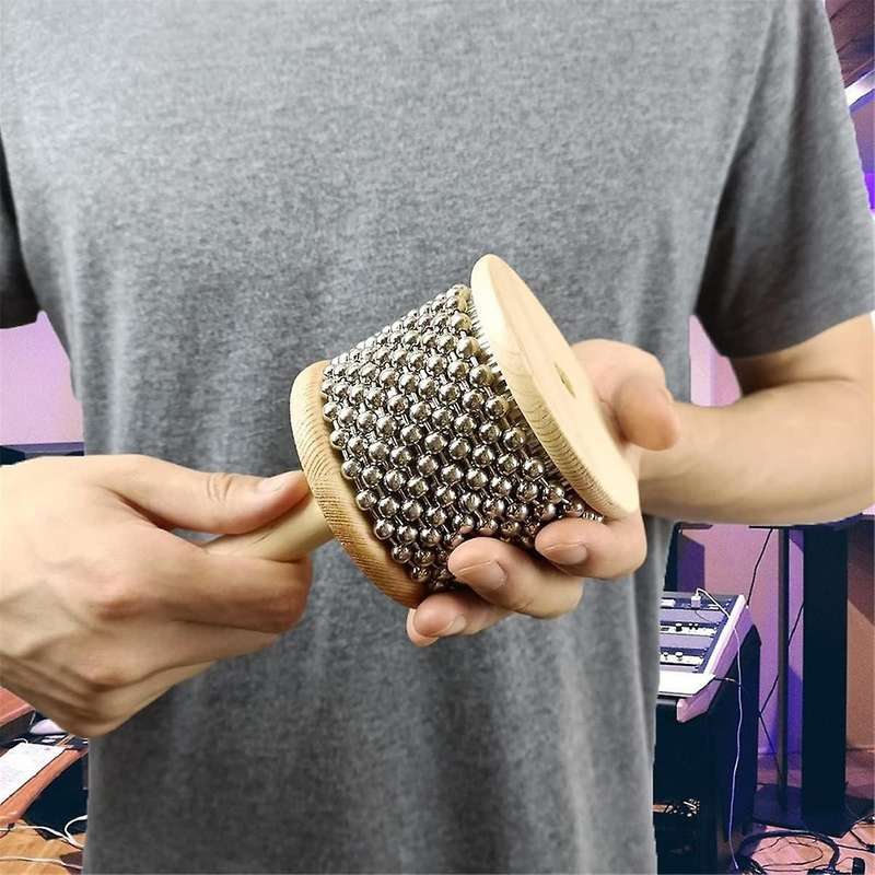 Diameter 13.5cm Wooden Hand Kabasa, Hand-Cranked Percussion Instrument with Metal Beads for Adult B