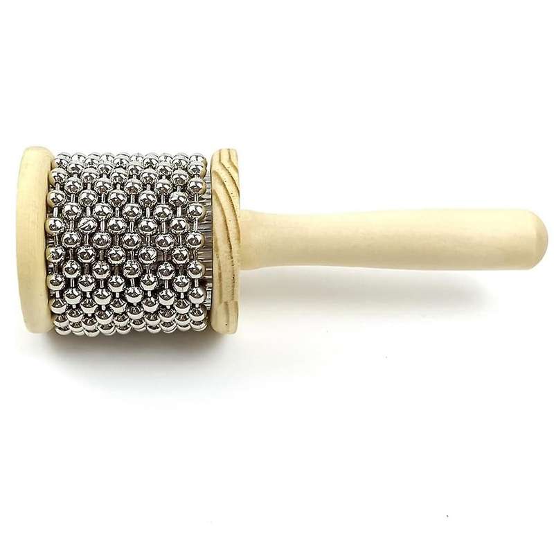 Diameter 13.5cm Wooden Hand Kabasa, Hand-Cranked Percussion Instrument with Metal Beads for Adult B