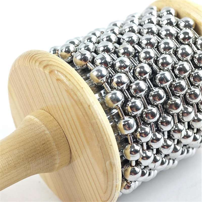 Diameter 13.5cm Wooden Hand Kabasa, Hand-Cranked Percussion Instrument with Metal Beads for Adult B