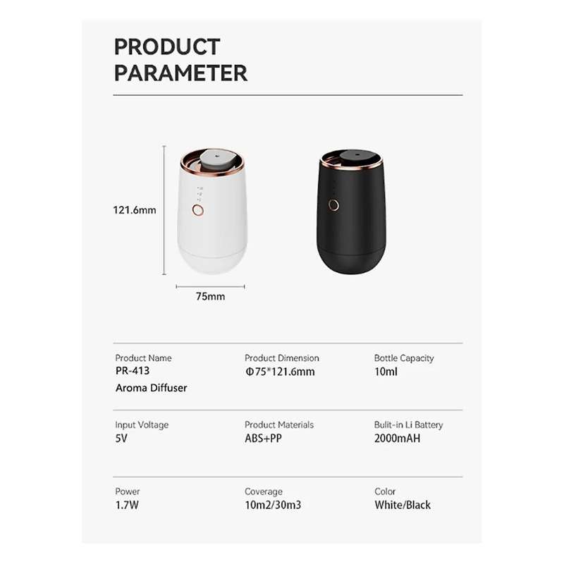 Diffuser Car Air Freshener Start-Off Function USB Rechargeable Essential Oil Diffuser 9 Color Light