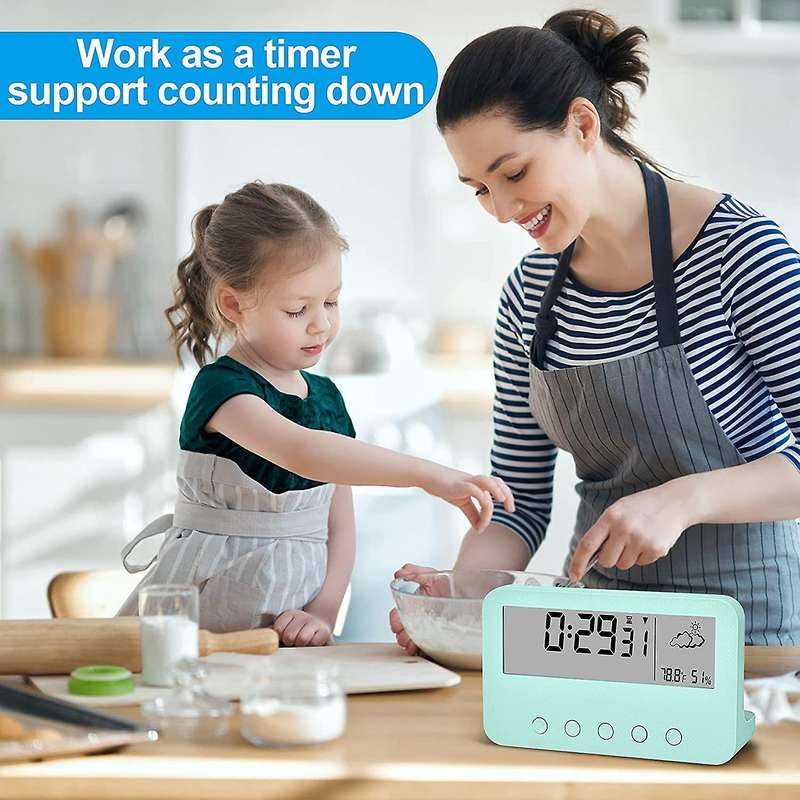 Digital Alarm Clock for Bedrooms,Battery Operated Desk Clock,with Countdown,Weather,Night Light,Date