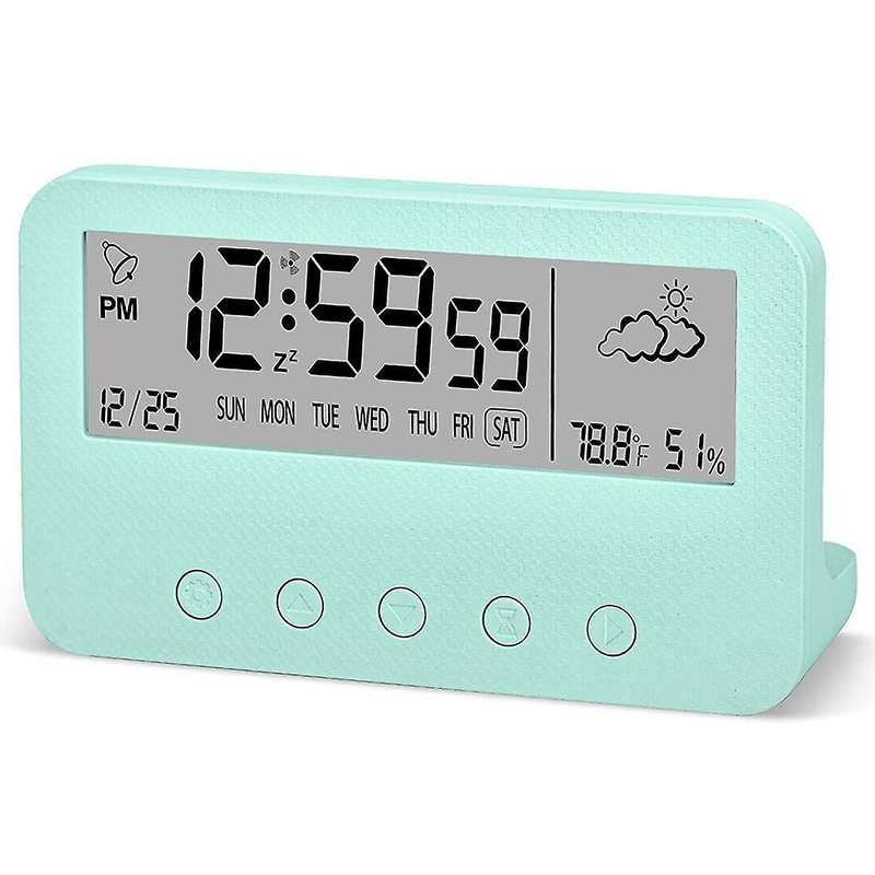 Digital Alarm Clock for Bedrooms,Battery Operated Desk Clock,with Countdown,Weather,Night Light,Date