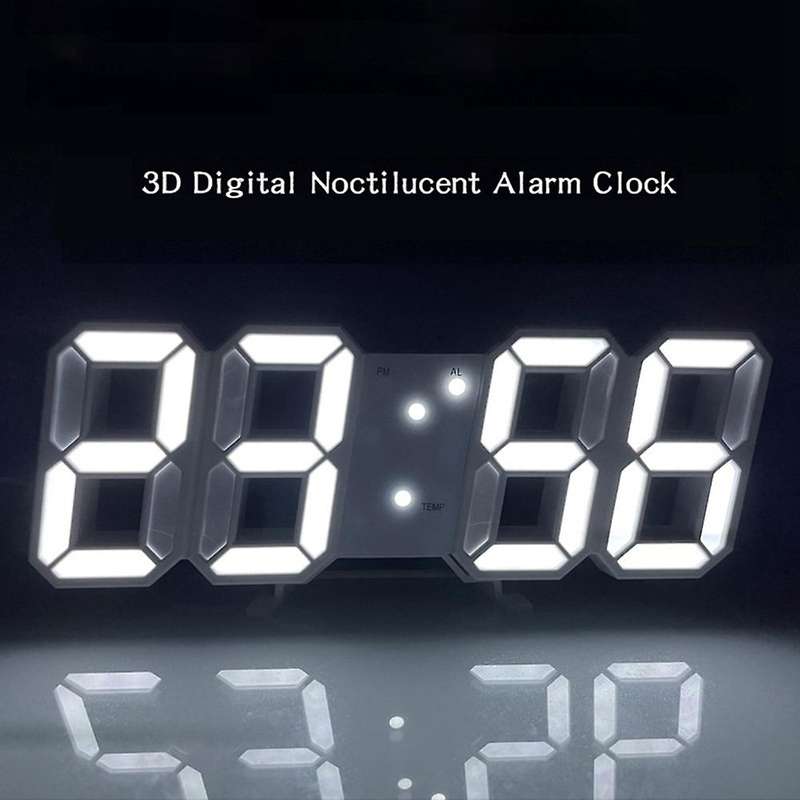 Digital 3d Led Wall/desk Clock Alarm Big Digits Brightness Usb Temperature