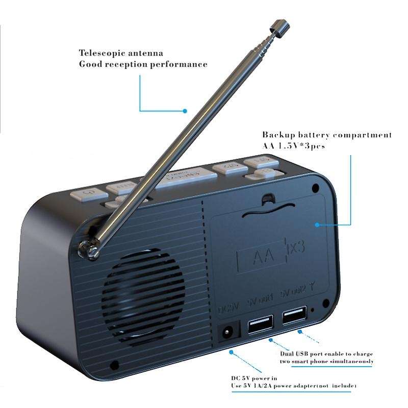 Digital Alarm Clock DAB FM Alarm Clock Radio, Dual USB Charging Port LCD Display Backlight Adjustabl