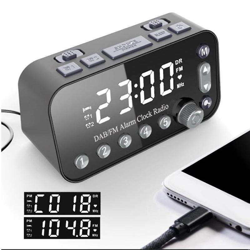 Digital Alarm Clock DAB FM Alarm Clock Radio, Dual USB Charging Port LCD Display Backlight Adjustabl